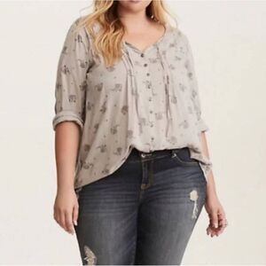 Torrid Paisley Button Front Tie Neck Blouse